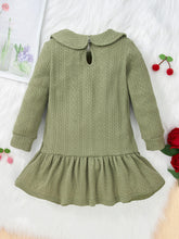 Load image into Gallery viewer, Girls Cable-Knit Peter Pan Collar Ruffle Hem Dress
