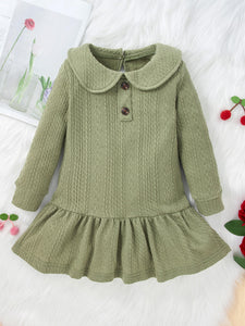 Girls Cable-Knit Peter Pan Collar Ruffle Hem Dress