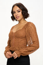 Load image into Gallery viewer, Chocolate USA Lace Corset Flounce Sleeve Cropped Top
