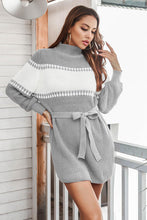 Load image into Gallery viewer, Contrast Tie Front Long Sleeve Sweater Dress
