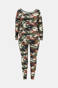 Plus Size Camouflage Top and Leggings Set