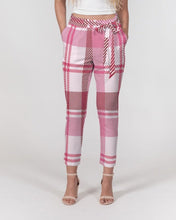 Load image into Gallery viewer, Womens Pants, Pink And White Plaid Style Belted Tapered Trouser Bottoms
