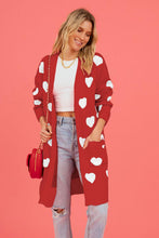 Load image into Gallery viewer, Heart Graphic Open Front Cardigan with Pockets
