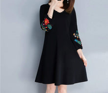 Load image into Gallery viewer, Womens V Neck Dress with Embroidered Sleeves
