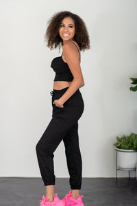 SHOPIRISBASIC Conjunto de estar por casa con bustier y joggers Let's Do This en negro