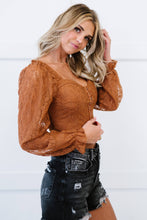 Load image into Gallery viewer, Chocolate USA Lace Corset Flounce Sleeve Cropped Top
