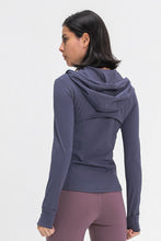 Load image into Gallery viewer, Zip Up Drawstring Detail Hooded Sports Jacket

