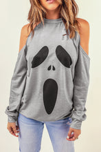 Load image into Gallery viewer, Halloween Graphic Cold-Shoulder Distressed Sweatshirt
