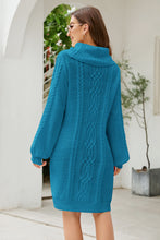 Load image into Gallery viewer, Mixed Knit Turtleneck Lantern Sleeve Sweater Dress
