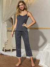 Load image into Gallery viewer, V-Neck Lace Trim Slit Cami and Pants Pajama Set
