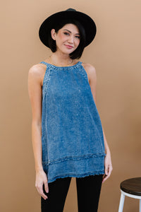 Doe & Rae Forever Young Mineral Wash Denim Sleeveless Top