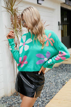 Load image into Gallery viewer, Floral Dropped Shoulder Ribbed Trim Sweater
