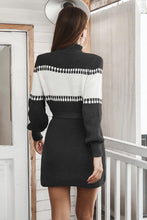 Load image into Gallery viewer, Contrast Tie Front Long Sleeve Sweater Dress
