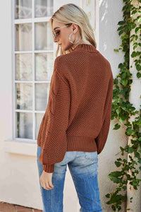 Mixed Knit Crewneck Drop Shoulder Sweater