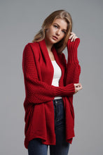 Load image into Gallery viewer, Dolman Sleeve Open Front Ribbed Trim Longline Cardigan
