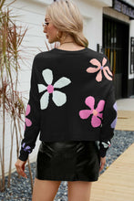 Load image into Gallery viewer, Floral Dropped Shoulder Ribbed Trim Sweater
