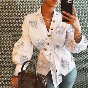 Elegant Lantern Sleeve Bow Tie Blouse Streetwear