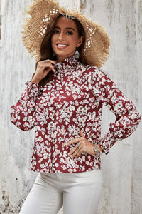 Floral Smocked Frill Neck Blouse