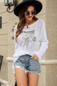 Blusa de punto con mangas dolman y estampado de lentejuelas