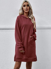 Load image into Gallery viewer, Slit Long Sleeve Hooded Dress with Pocket
