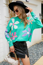 Load image into Gallery viewer, Floral Dropped Shoulder Ribbed Trim Sweater
