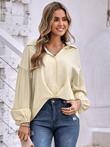 Johnny Collar Buttoned Dropped Shoulder Top