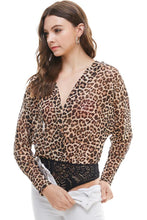 Load image into Gallery viewer, Leopard animal Surplice Dolman Sleeve Bodysuit
