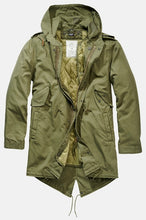 Cargar imagen en el visor de la galería, Parka con cordón de estilo militar para hombre - Verde oliva
