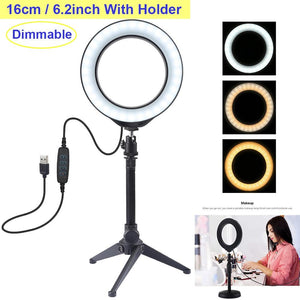 Video Light Dimmable LED Selfie Ring Light USB Photography Light