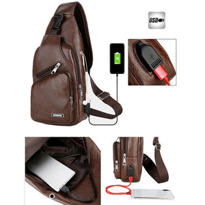 Bolso de hombro de PU con carga USB, antirrobo