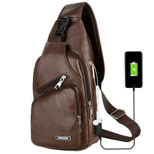 Bolso de hombro de PU con carga USB, antirrobo