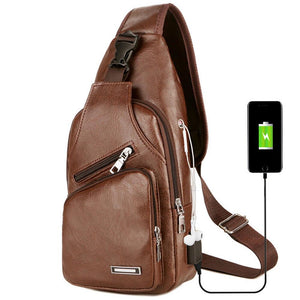 PU Shoulder bag USB Charging Anti Theft Chest Bag