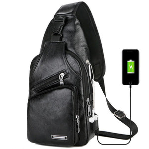 PU Shoulder bag USB Charging Anti Theft Chest Bag