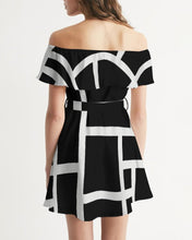 Load image into Gallery viewer, Womens Black Dress Off-Shoulder Top Midi Dress White Stripes
