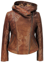 Load image into Gallery viewer, High Fashion Women&#39;s Hooded Leather Jacket
