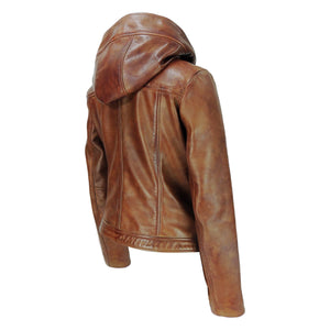 High Fashion Women's Hooded Leather Jacket