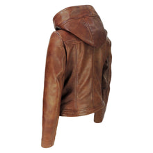 Load image into Gallery viewer, High Fashion Women&#39;s Hooded Leather Jacket
